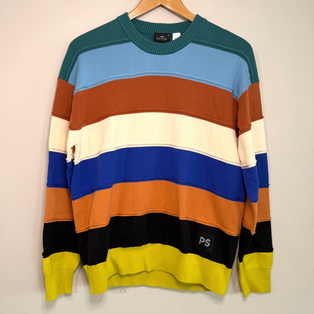 Paul Smith Multi Color Stripe Organic Cotton Men’s Crewneck Sweater Size XS